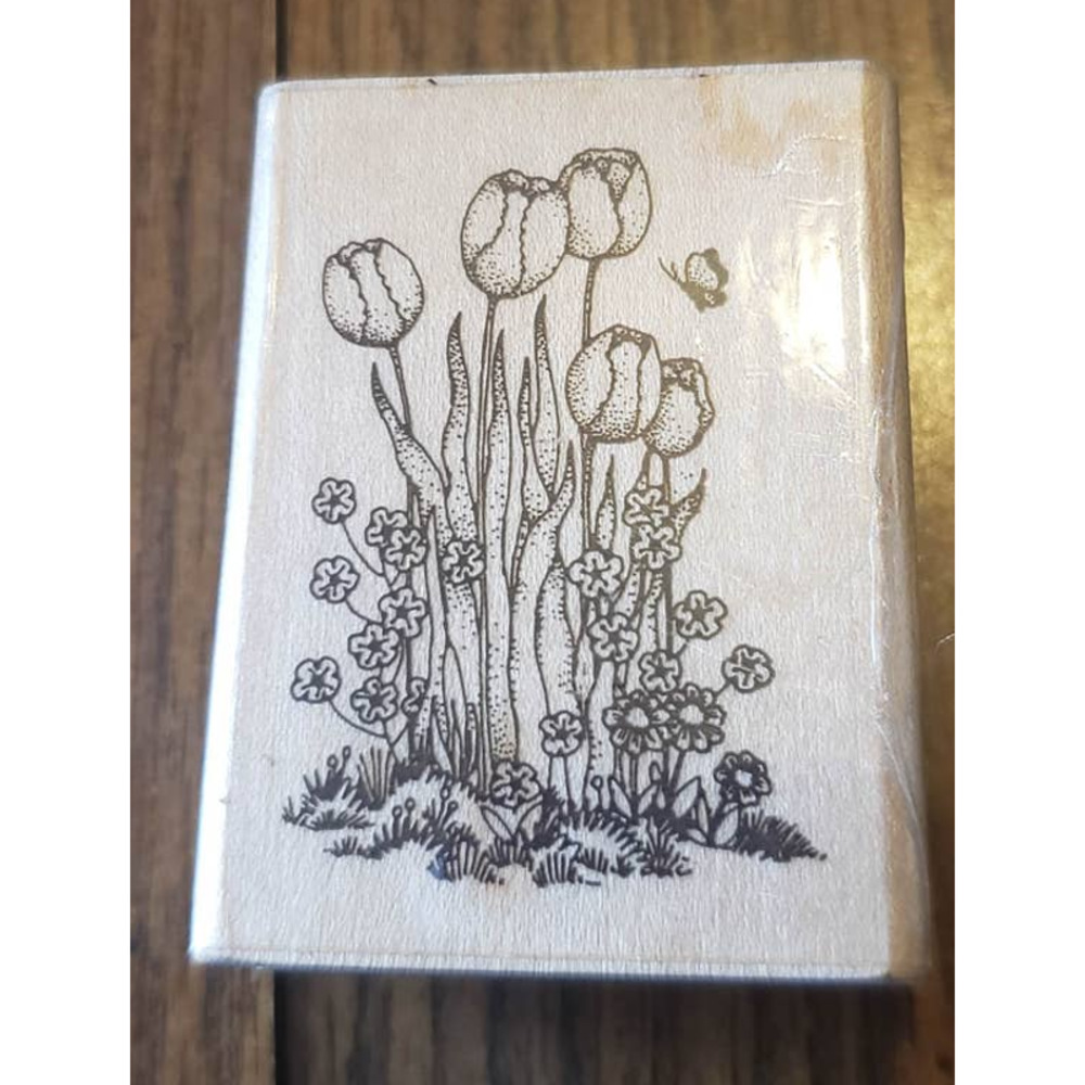 Hero Arts Tulip Patch Garden Wood Mounted Rubber Stamp D689